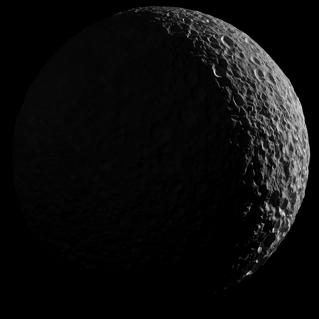 Die Raumsonde Cassini zeigt den kraterübersäten Mond Mimas.